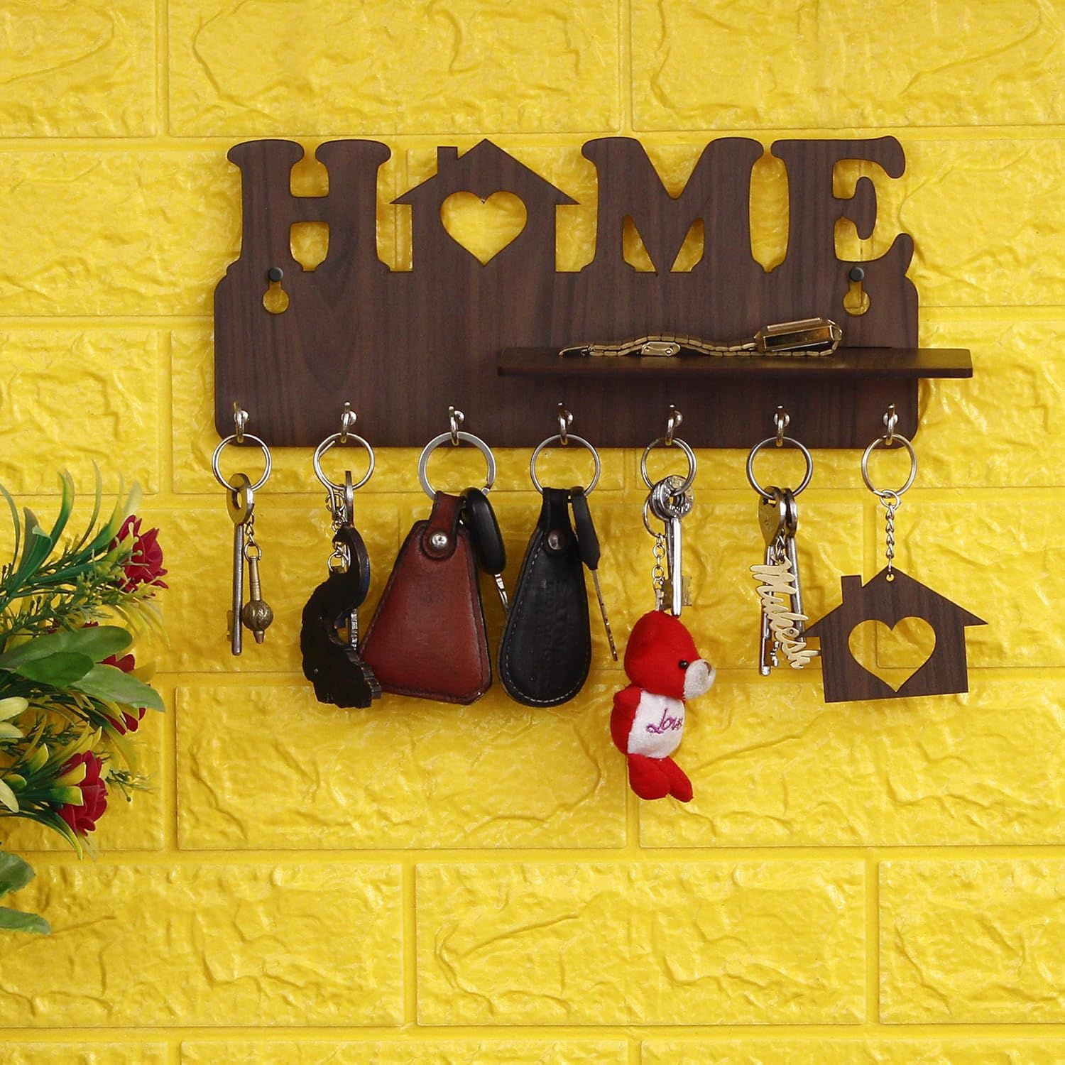 Webelkart Premium Key Chain Holder for Home Wall with 7 Hooks | Stylish Key Holder for Home Decor | Home Key Holder for Wall Entryway, Living Room, Hallway (Brown)