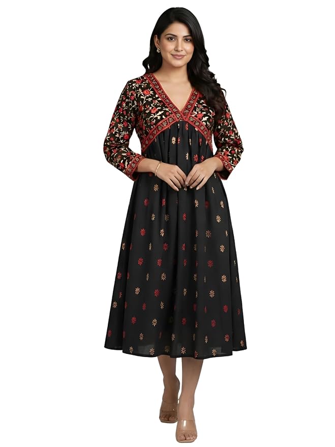 GRECIILOOKS Dress for Women | Stylish Western One Piece Dress for Women Short & Long | Ankle Length Casual Summer Dresses for Beach & Stylish Party Outifits 3/4 Sleeve