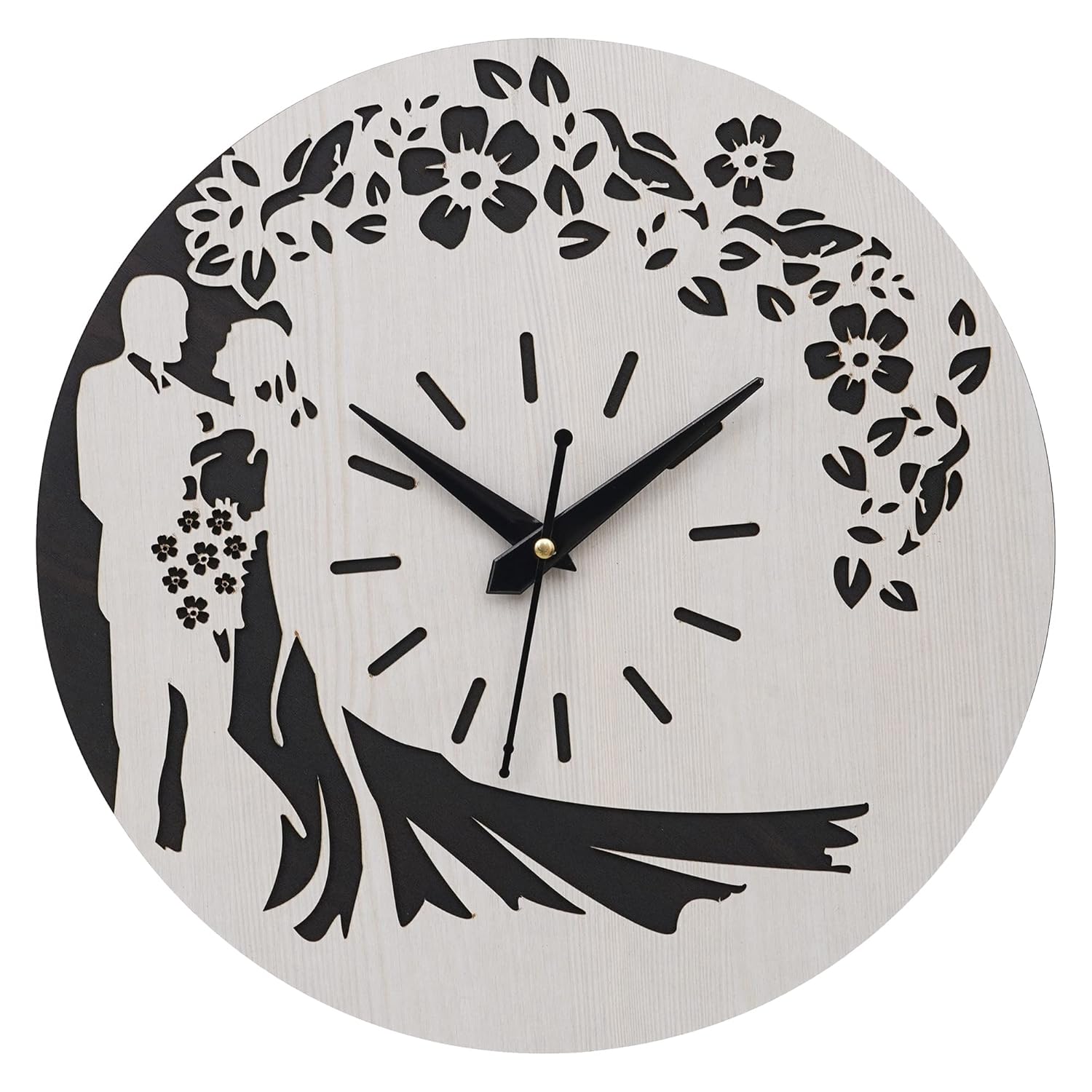 Webelkart Beautiful Round Love Couple Design Wood Wall Clock for Home Decor| Wall Clock for Bedroom| Wall Clock for Living Room/Wall Clock for Wedding