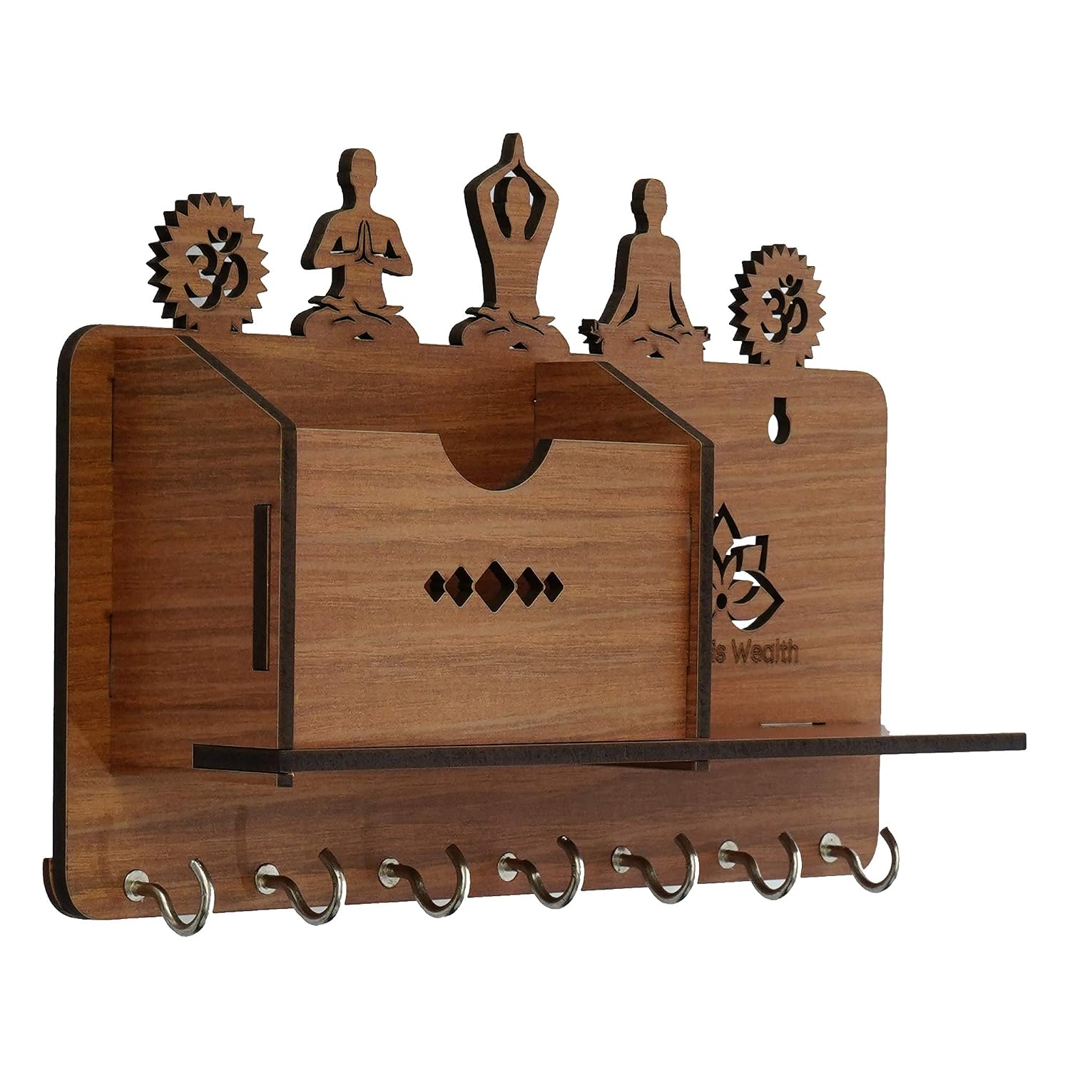 Webelkart Home Side Shelf-Brown Wall Shelves Wooden Shelf, Keyholder (Yoga)