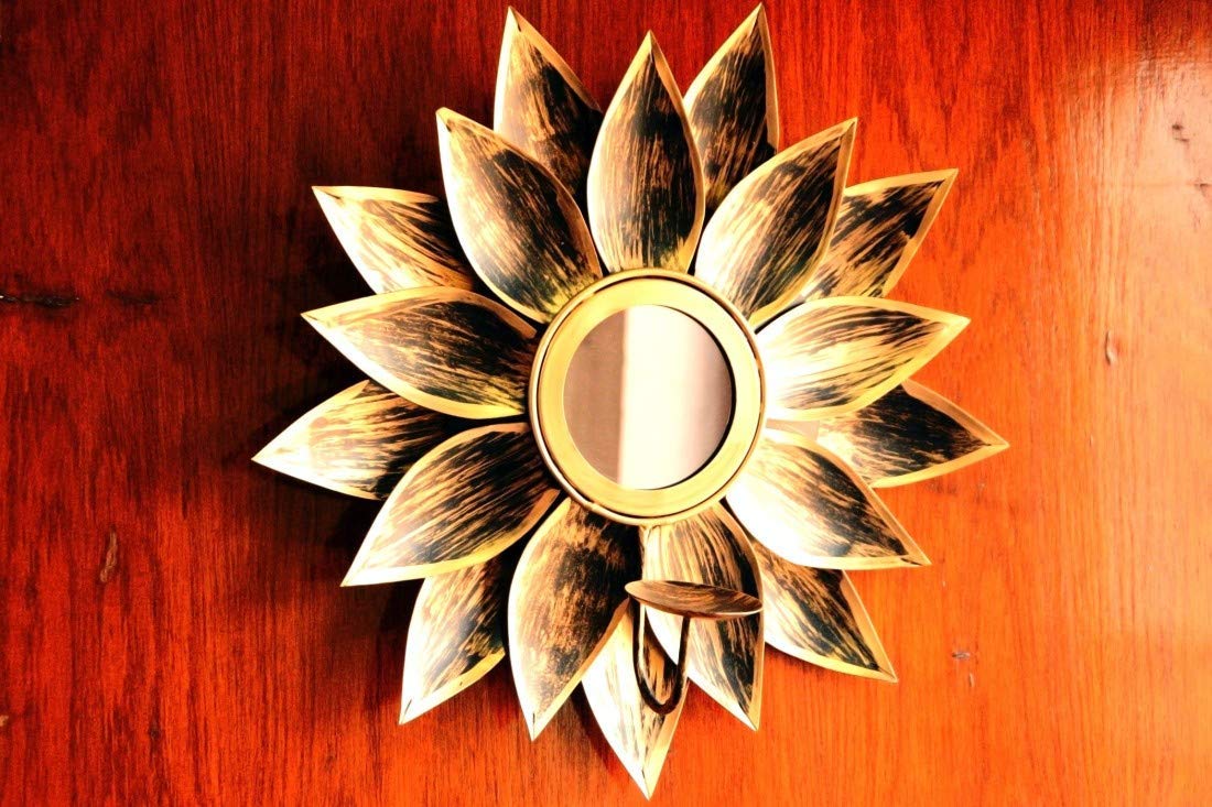 Webelkart Metal Delight Mirror Wall Sconce Tealight Holder (Golden, 16 Inch)