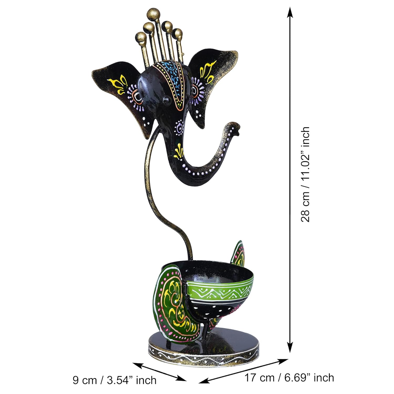 Webelkart Premium Iron Lord Ganesh Tealight Candle Holder for Home and Pooja Decor (12 in, Multicolor)