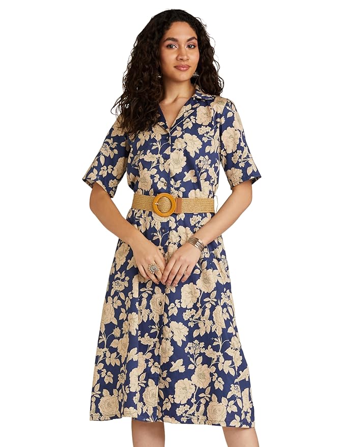 BIBA Women Below The Knee Cotton Straight Printed Dress