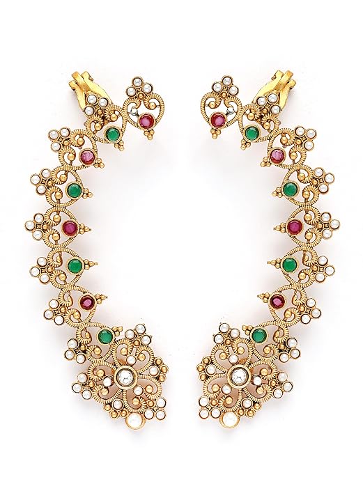 KARATCART Ethnic Gold-Plated Cuff Earrings with Multicolor Stones for Women