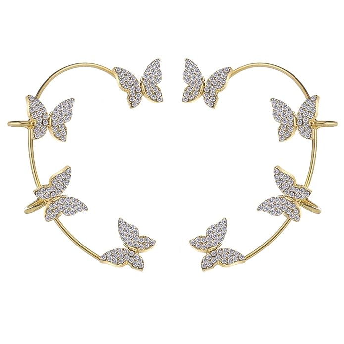 Shining Diva Fashion Latest Stylish 2 Pcs Zircon Butterfly No Piercing Ear Cuff Earrings Rhinestone Ear Wrap Around Fairy Earrings for Women Teen Girls