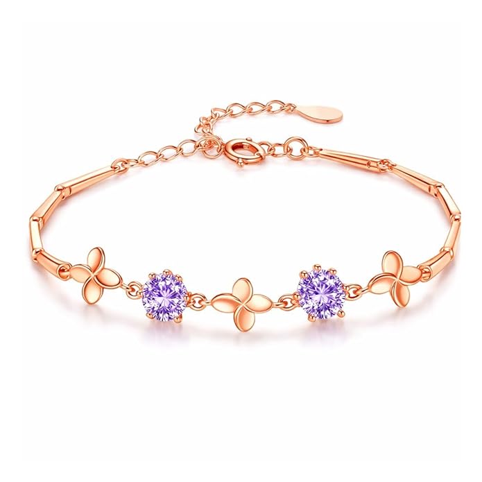 Nilu's Collection Silver & Rose Gold Plated Purple Stone Bracelet For Women And Girls