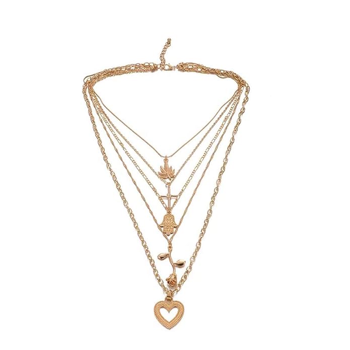 Shining Diva Fashion Latest Multilayer Western Non Precious Base Metal Cubic Zirconia Golden Neckpiece Neck Chain Necklace for Women (11084np)