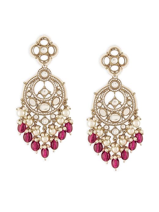 Zaveri Pearls Wine Beads Drop Dazzling Stones Embellished Dangle Earring For Women-ZPFK19052