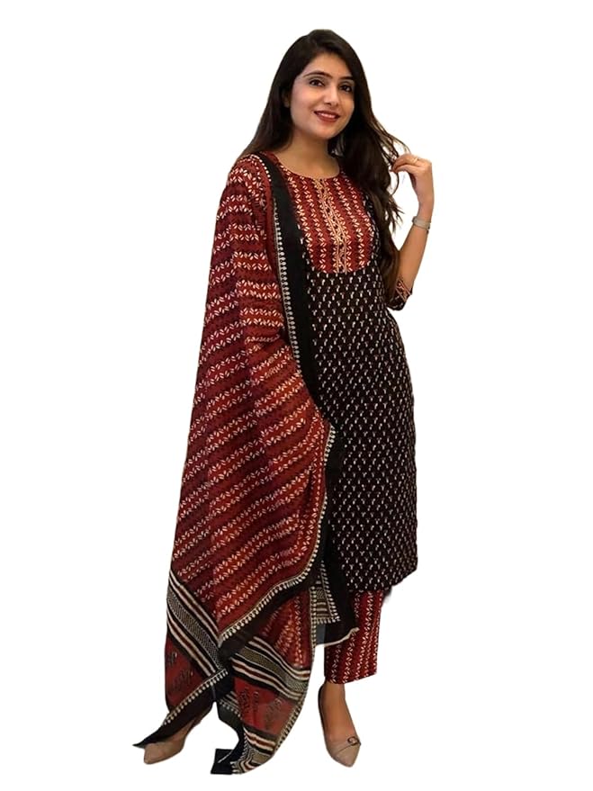 Pinkmint Kalamkari Printed Straight Kurta with Side Pocket Kurta Set