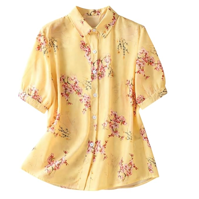 Gufrina Womens Casual Button Down Shirt with Abstract Floral Print in Blush Pink Color, Long Sleeves and Relaxed Fit Design