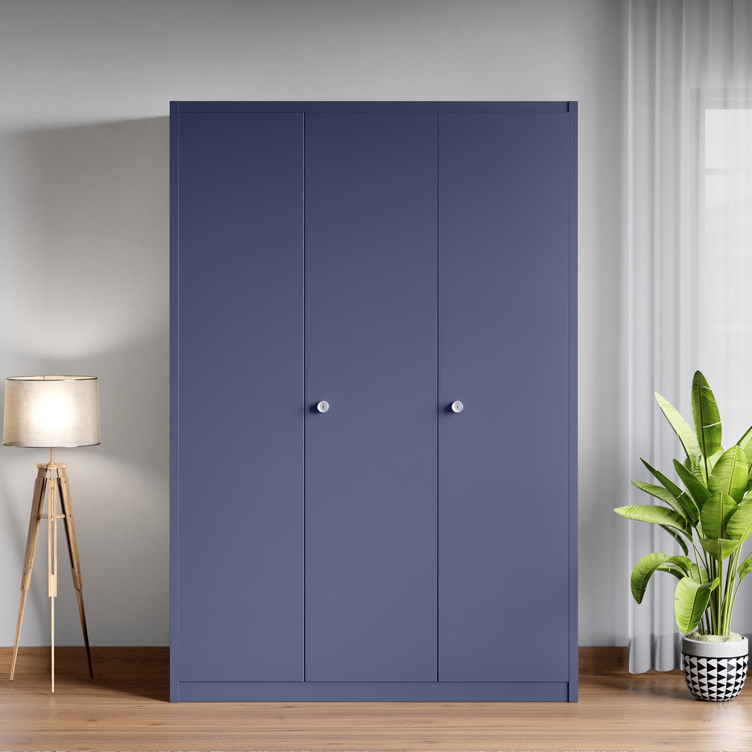 Interio by Godrej Etna 3-Door Steel Almirah (Textured Phiroja Blue), 1-Year Warranty, 1 Locker, 10 Shelves