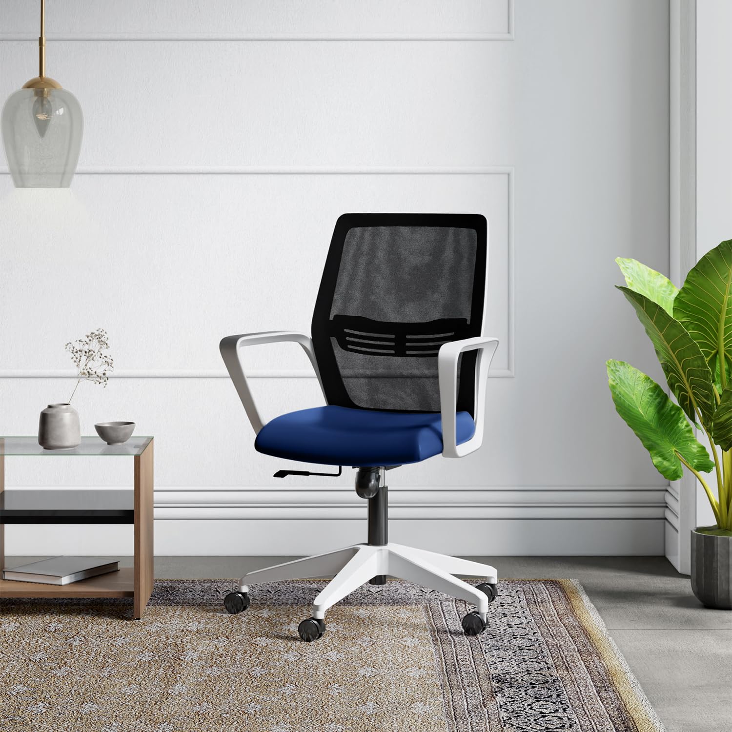 Interio by Godrej Vurv Chair Mesh Back Ergonomic Work from Home/Revolving Study Chair, 1 Year Warranty, Height Adjustable | Heavy Duty Polypropylene Base | DIY Installation (Blue)