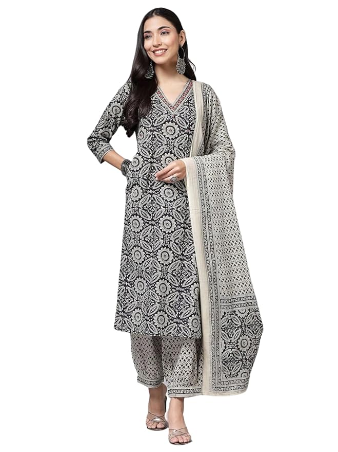 Pinkmint Kalamkari Printed Straight Kurta with Side Pocket Kurta Set