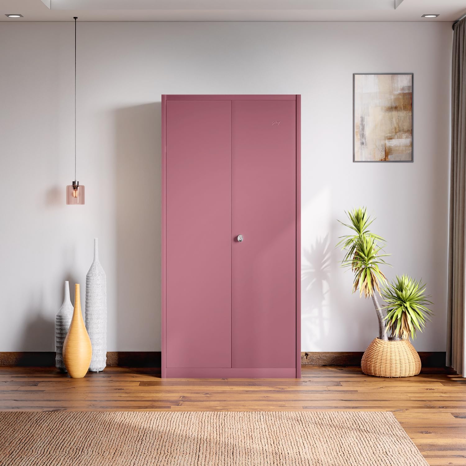 Interio by Godrej Luminex NX 2-Door Steel Almirah (Textured Dusty Rose), 1-Year Warranty, 1 Locker, 5 Shelves