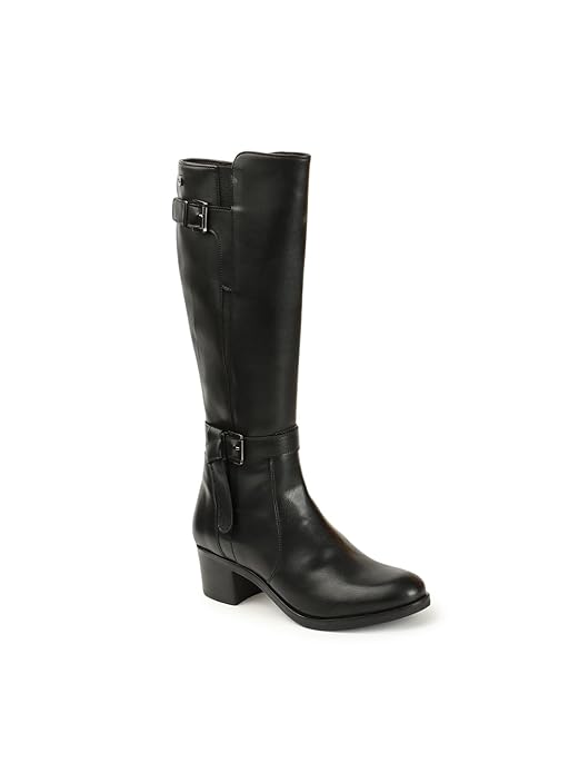 Carlton London Women's Premium Knee-High Riding Boots with Buckle Detail, Trendy Zipper,Modern Boot