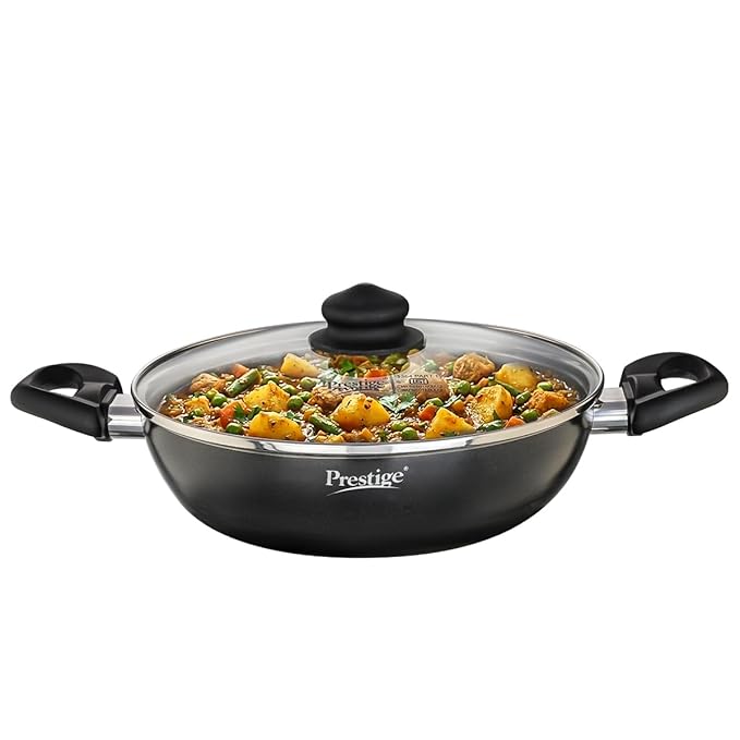 Prestige Omega Deluxe Granite Kadai | 3.25 L | Black | Induction Base | 5 Layer Non-Stick Granite Finish | Scratch Resistant | Dishwasher Safe | Metal Spoon Friendly