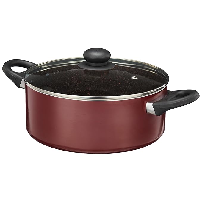 Amazon Brand - Solimo Granite Non-Stick Casserole with Glass Lid – 24 cm | Stew Pot | Biriyani & Rice Pot | Non-Stick | Induction & Gas Compatible | PFOA-Free | Black
