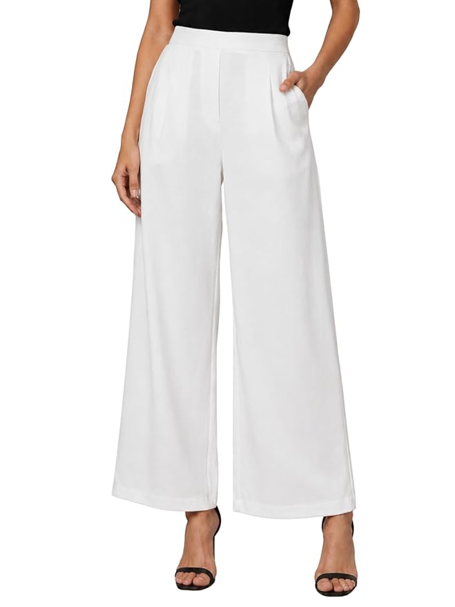 GRECIILOOKS Linen Ankle Length Casual Trousers for Women | Regular Fit Linen Pants with Elastic Closure | Summer Loose Fit Daily Outfit Pants for Women