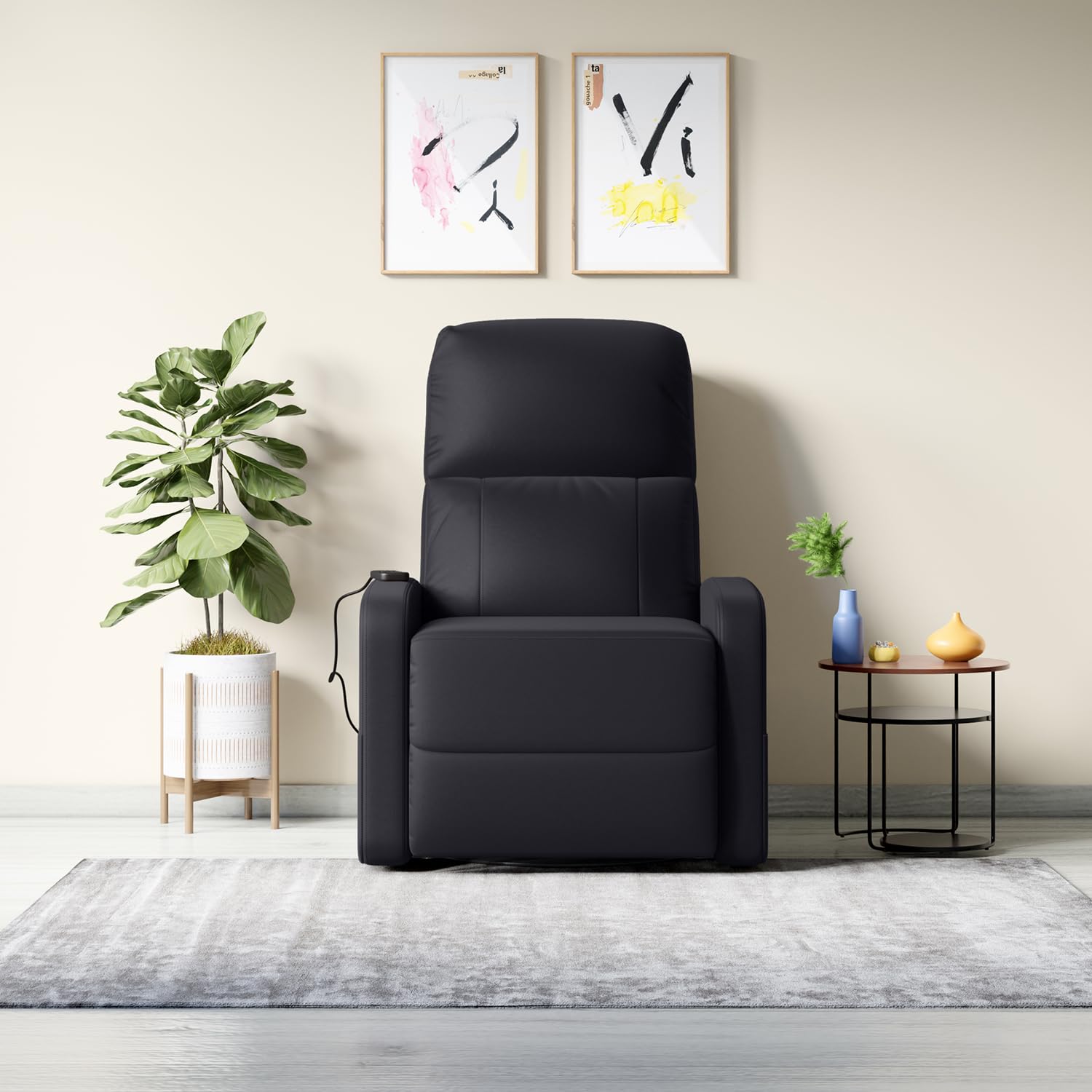 Interio by Godrej Milos Manual 1-Seater Synthetic Leather Recliner Sofa