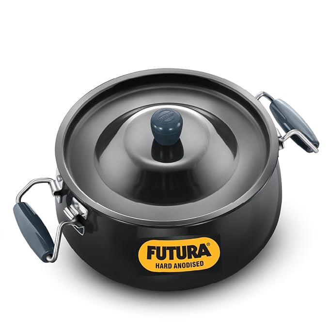 Hawkins Aluminium Futura 8 Litre Bigboy Polished Biryani Handi, Hard Anodised Pot with Hard Anodised Lid, Sauce Pan for Cooking and Serving Biriyani, Black (ABH8)