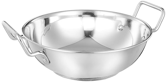 Amazon Brand - Solimo Stainless Steel Induction Bottom Kadhai Set size 22 cm, 27 cm (2 pieces, 2 Liters, and 3.6 Liters)