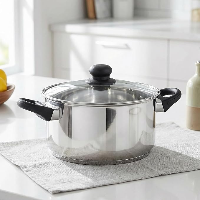 Amazon Brand - Solimo Stainless Steel Induction Bottom Dutch Oven with Glass Lid (24cm, 5 litres)