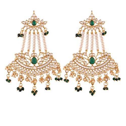 I Jewels 18K Gold Plated Traditional Kundan & Pearl Dangler Passa Earrings For Women (E2636-1)