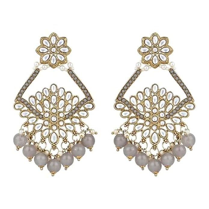 I Jewels Traditional Design Handcrafted Kundan & Pearl Earrings for Women