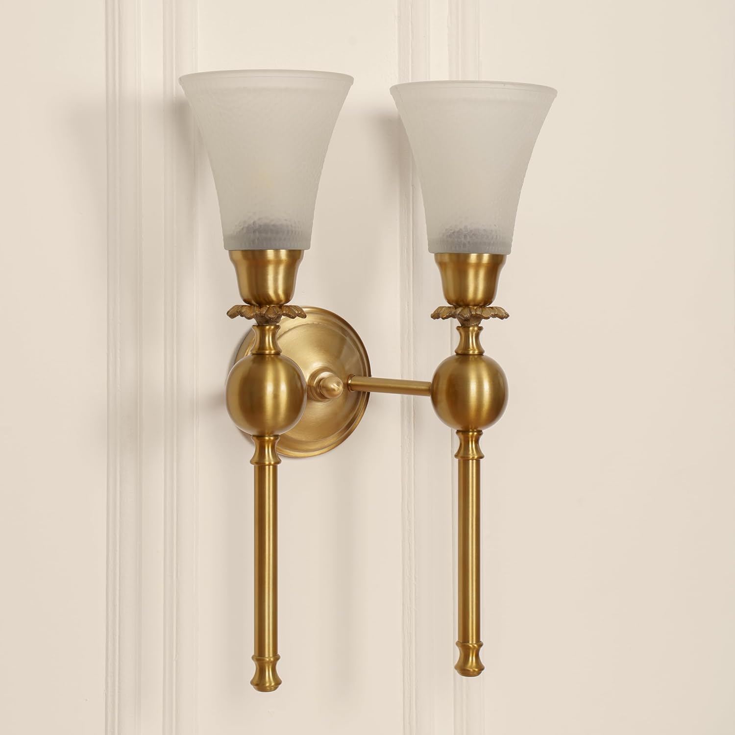 Divine Trends Double Ball Wall Lamp Antique Brass Finish with Frosted Hammered Glass Shade for Living Room, Bedroom, Home Decoration Wall Light - Pack of 1