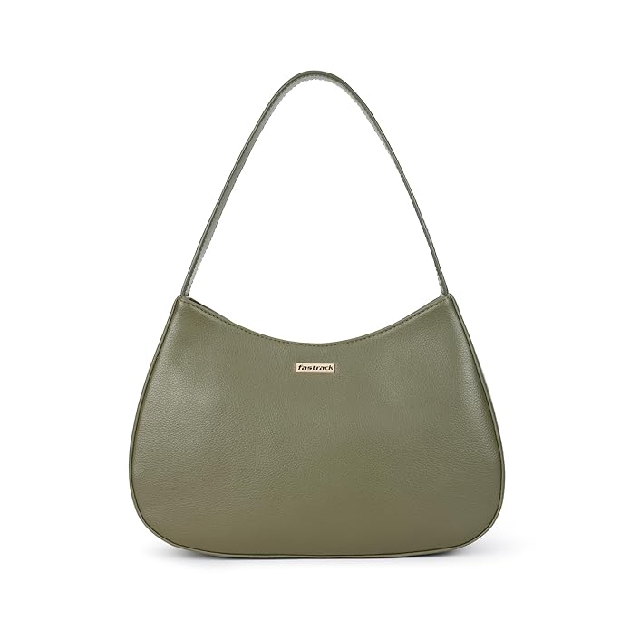 Fastrack Curve Shoulder Bag | Pebbled Faux-Leather Women’s Handbag | Gold Hardware Finish with Sturdy Handle, Zipper Closure & Organised Storage