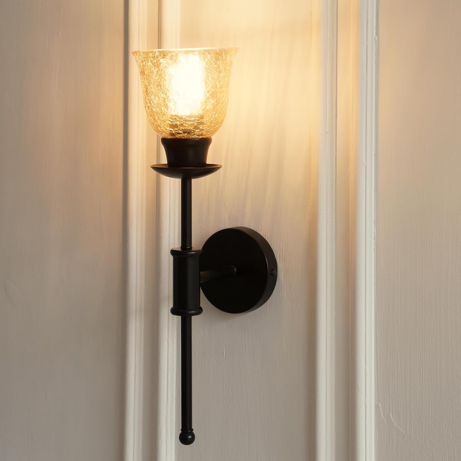 Divine Trends Black Polished Spacer Wall Lamp with Cup Crackled Glass Shade for Living Room, Bedroom, Bathroom, Balcony, Home Decoration, Restaurants | Wall Light - Pack of 1