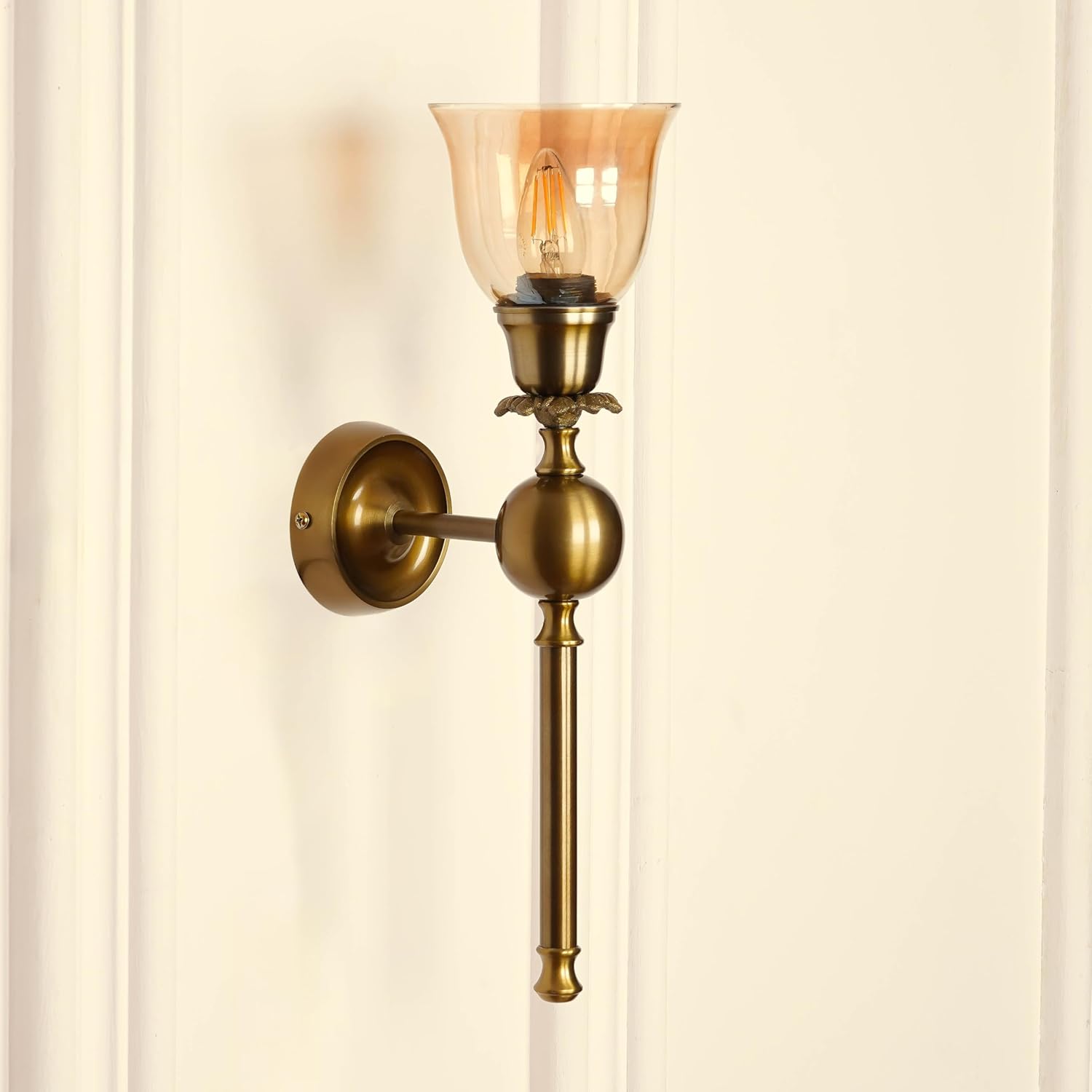Divine Trends Brass Antique Finish Wall Lamp with Cup Glass Golden Lustre for Bedroom, Living Room, Home Decoration Pack of 1 Wall Light