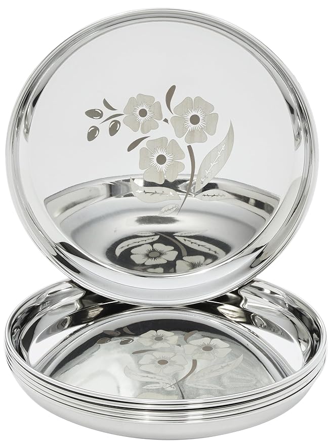 Amazon Brand - Solimo Thali Set | Stainless Steel | Set of 6 | 12 Inches