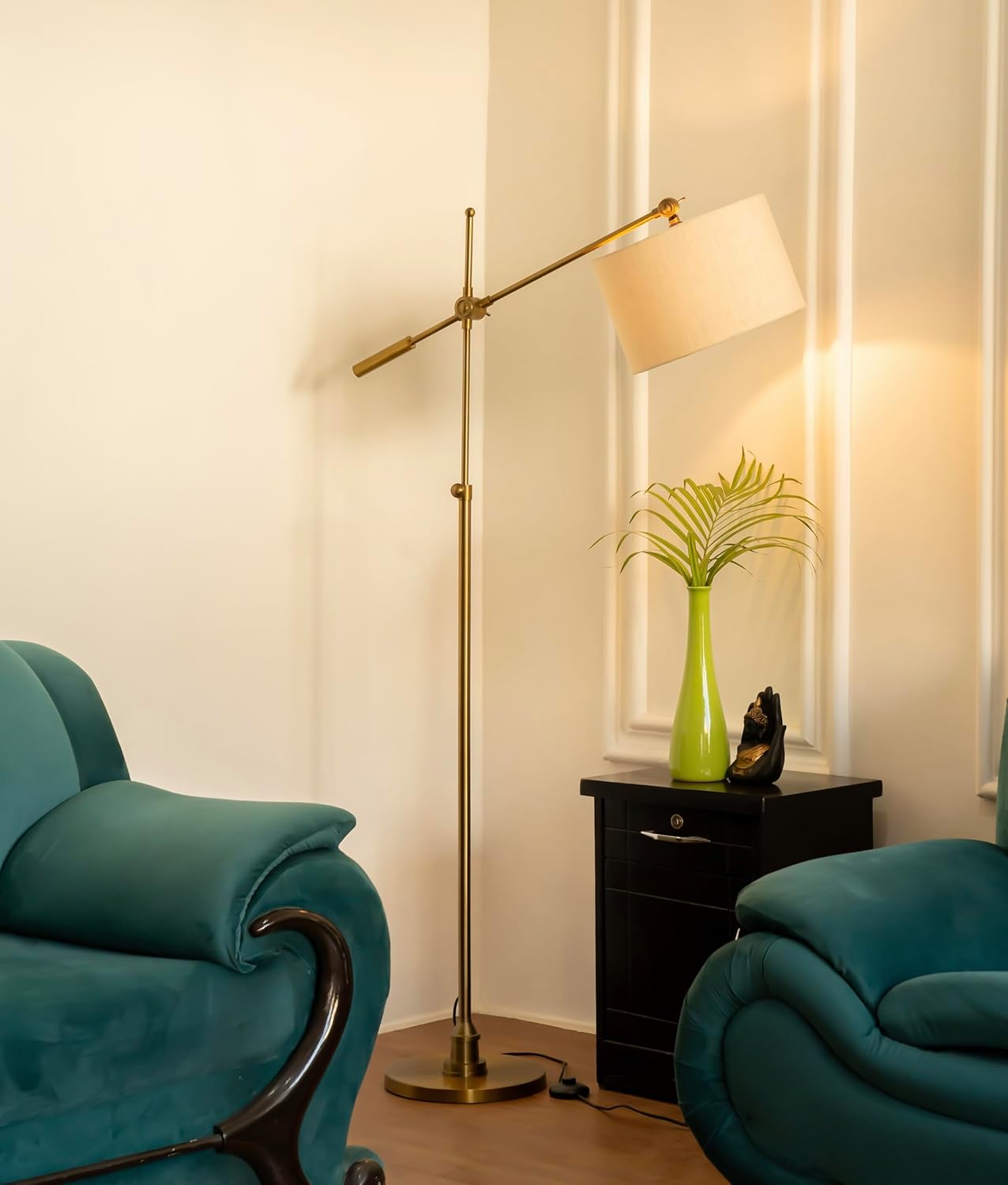 Divine Trends Modern Reading Task LED Floor Lamp Standing Antique Brass Finish with Adjustable Height and Rotatable Arm Pack of 1