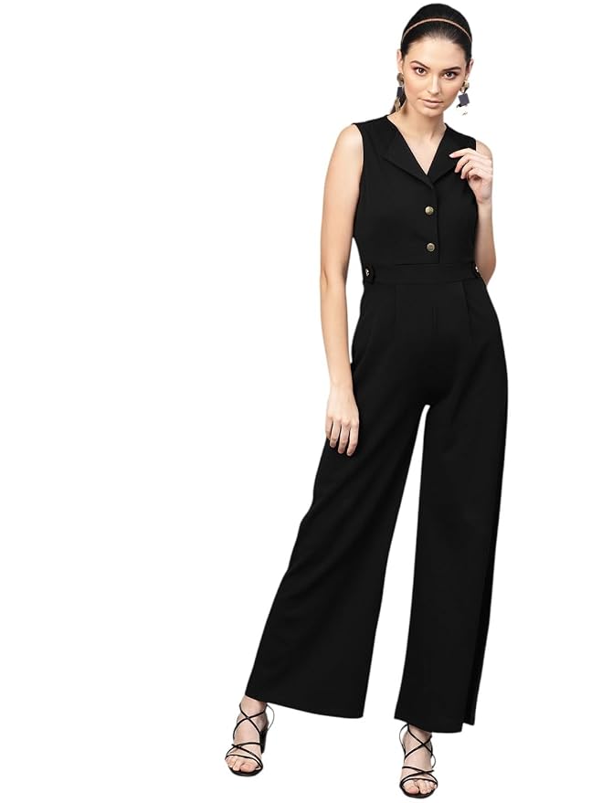 SASSAFRAS Women Collared Flare Leg Jumpsuit