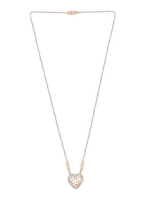 ZAVERI PEARLS Rose Gold Cubic Zirconia Contemporary Maze Heart Chain For Women-ZPFK10714