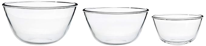 Amazon Brand - Solimo Mixing/Serving Borosilicate Glass Solid Bowl Set (3 pieces, 1600ml, 1100ml, 550ml), Transparent