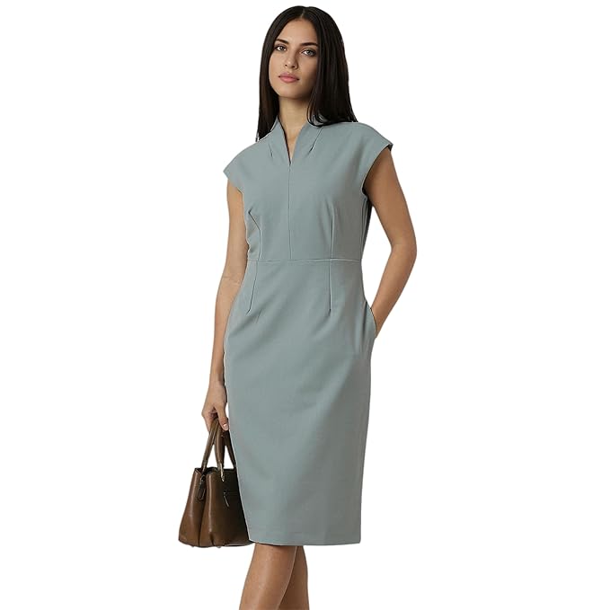Van Heusen Women's Regular Fit Half Sleeve Mid Thigh Length Sheath Dress