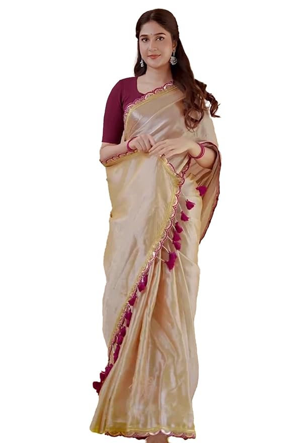 Yashika Women Chanderi Silk Solid Lace Boder Saree With Unstitched Blouse Piece |saree for Women | New Sari | Latest Saree