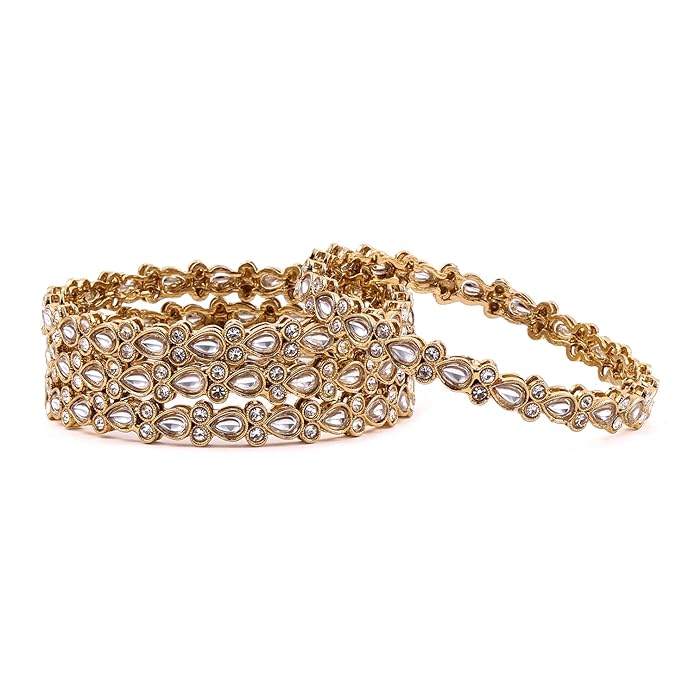 Rubans Set of 4 Kundan Ethnic Bangles Trendy Jewellery Gift for Women & Girls
