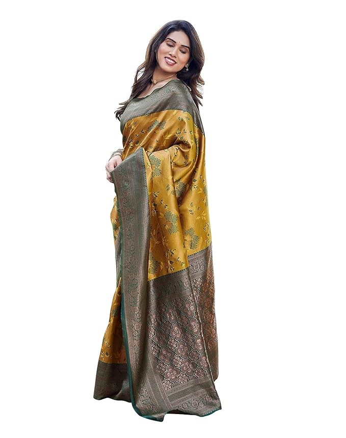 Yashika Women's Banarasi Kanjivaram Art Silk Saree Set with Blouse |saree for Women | Saree | New Sari | Latest Saree