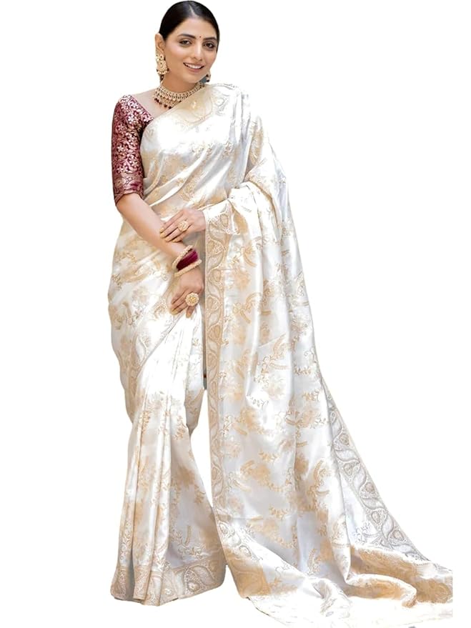 Yashika Women's Zari Woven Cotton Silk Jacquard Saree With Unstitched Blouse Material