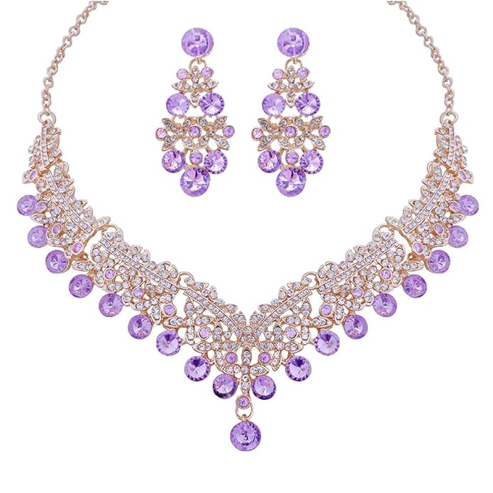 Shining Diva Fashion Latest Stylish Design Fancy Wedding Party Crystal Diamonds Necklace Jewellery Set for Women