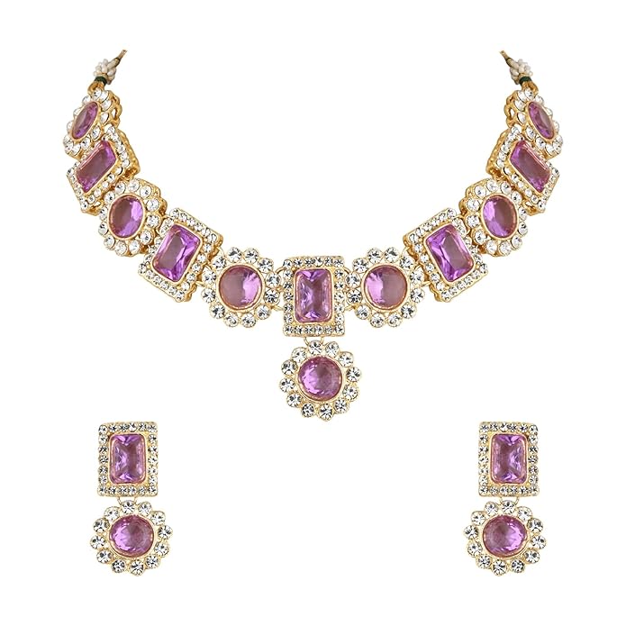 I Jewels 18K Gold Plated Traditional Stone Studded Necklace Jewellery Set For Women And Girls (IJ353)