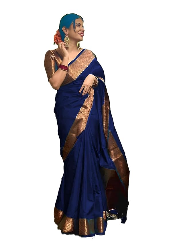 Yashika Women's Banarasi Kanjivaram Cotton Silk Woven Saree with Unstitched Blouse Material
