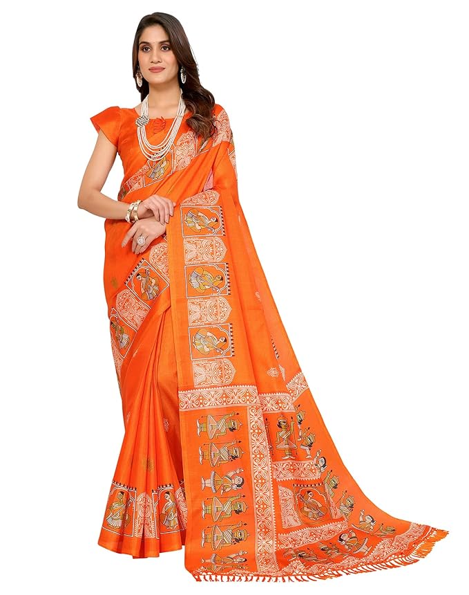 Yashika Womens latest Art Silk and Tassels Saree with unstitched Blouse Material