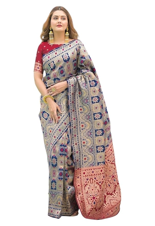 Yashika Women's Banarasi Kanjivaram Silk Woven Saree | Animal Printed Patola Silk Saree for Women