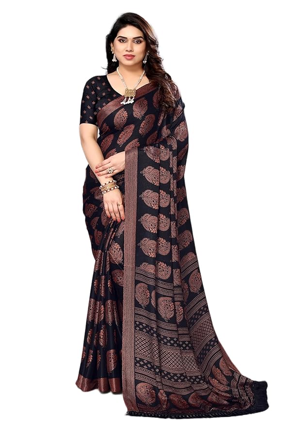 Amazon Brand - Tavasya Blocked Printed Daily Wear Chiffon Georgette Saree With Blouse With Blouse