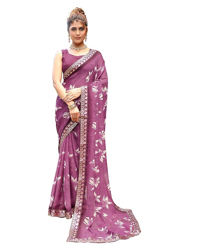Yashika Women's Georgette Saree with Lace Border |Saree for Women |Lightweight Sari for Regular wear