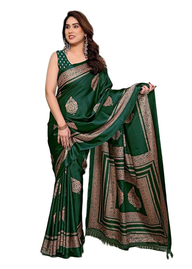 Amazon Brand - Tavasya Womens Printed Leheria Chiffon Georgette Saree With Blouse